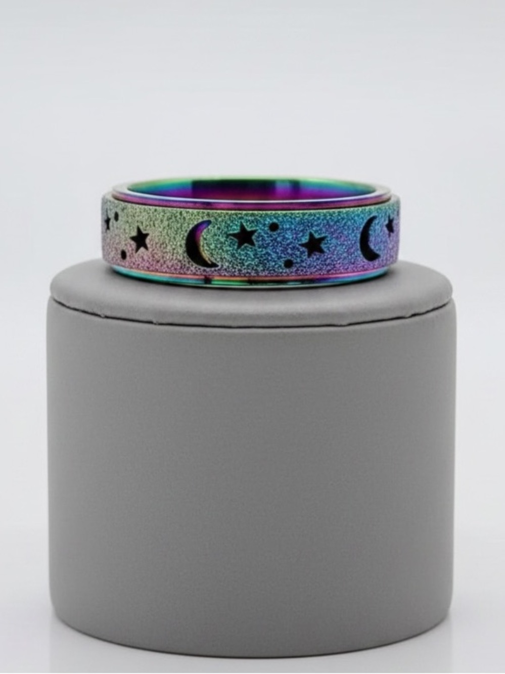 Iridescent Rainbow Moon & Star Women's Fidget Ring. New.